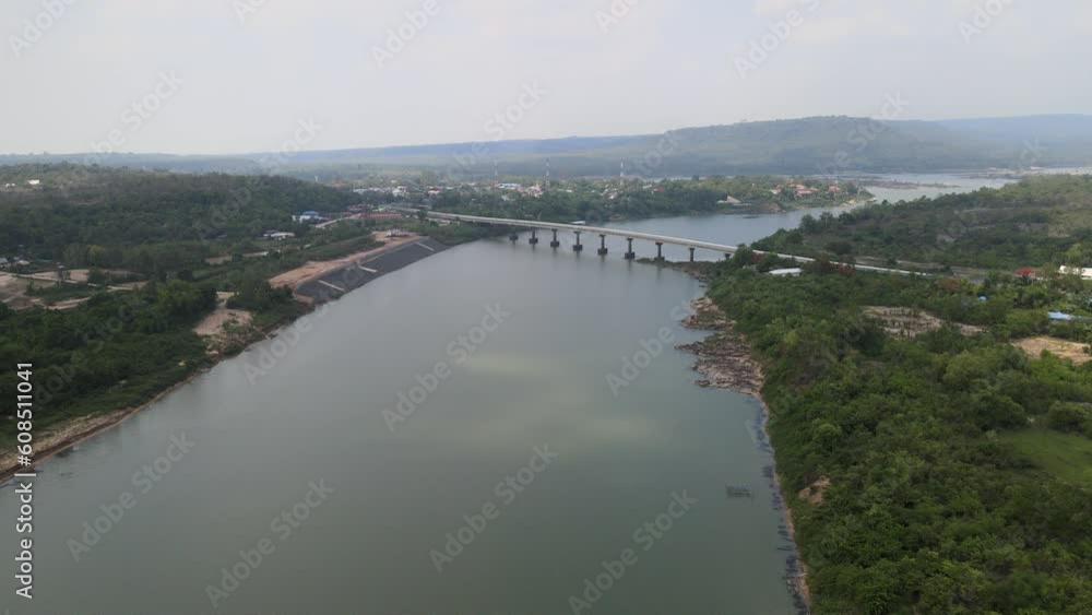 The aerial view of the Mekong River in Isaan Province in Thailand The aerial view of the Mekong River in Isaan Province in Thailand