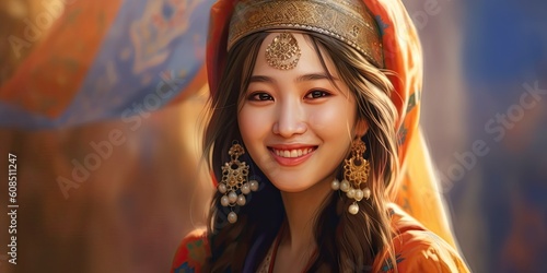 Uyghurs girl illustration by generative AI photo