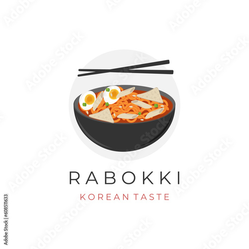 Logo Illustration of Korean Instant Noodles Ramyeon Tteokbokki Rabokki With Chopsticks