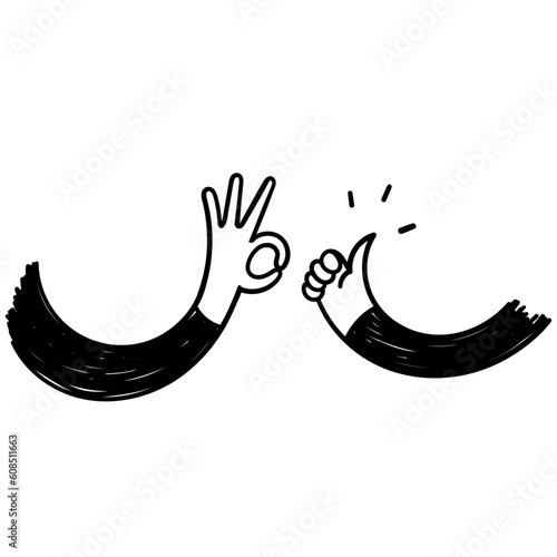 hand drawn doodle person hand ok sign illustration vector