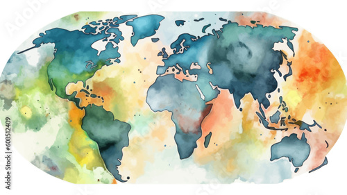 Vector colorful drawing of the map of the planet Earth views from space. Earth Day.