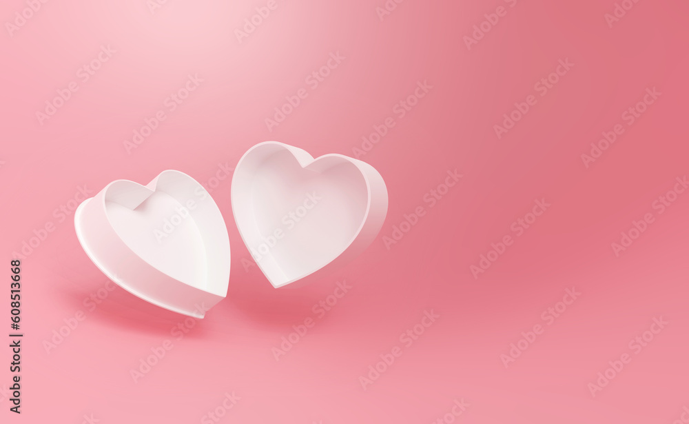 Clean white heart shaped paper box on pink background. Valentine's day theme, love iconic, Ideas for gift, art, design, decoration, perfect for presenting 3D rendering box model advertisements