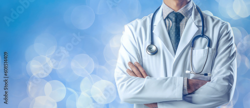 doctor with stethoscope with abstract blurry bokeh background ,ai generated photo