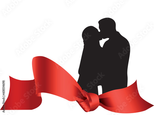 Couple lovers kissing on a colorful decoration