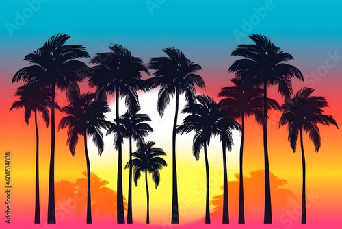 vector multicolored palm silhouettes background realistic. Generative AI