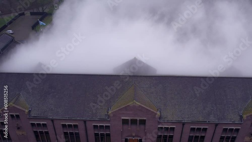 The UNESCO Woudagemaal under steam, flying backwards, Aerial photo