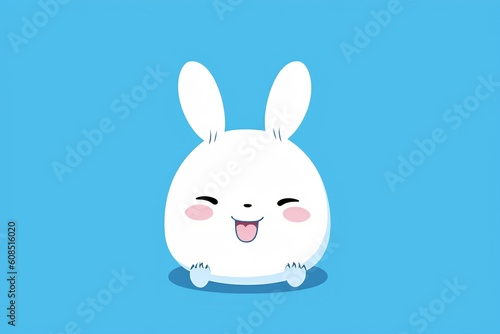 Minimal Happy White Bunny on a Blue Background: A Delightful Visual