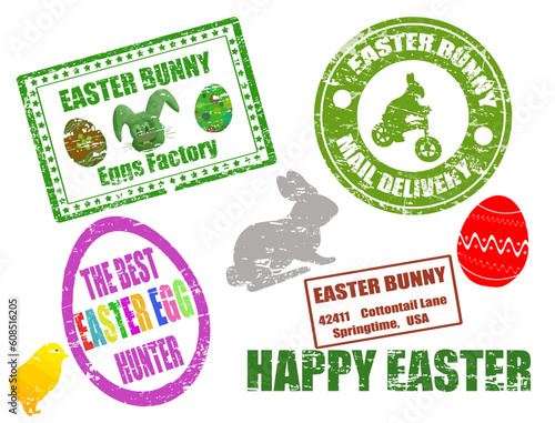 Collection of isolated grunge Easter stamps on white background