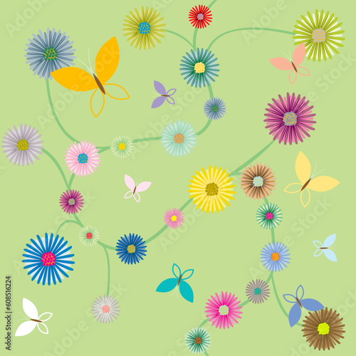 butterflies and flowers, vector art illustration © Designpics