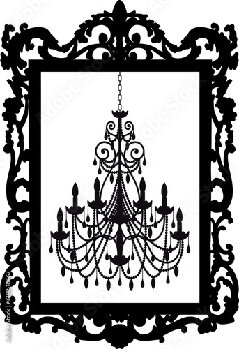 antique picture frame with chandelier, vector
