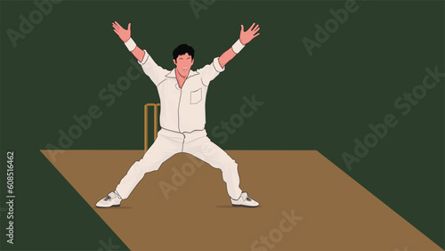 Bowler Appealing in front of umpire Cricketer asking the referee for Batsman dismissal Vector art illustration