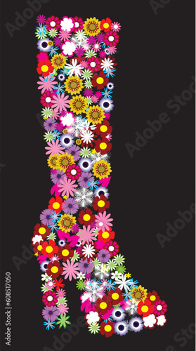vector illustration of a high female floral boot
