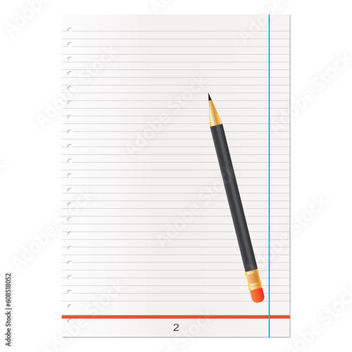 sheet of paper with pencil on white background