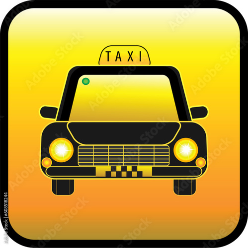 Taxi sign on a yellow background. Button.