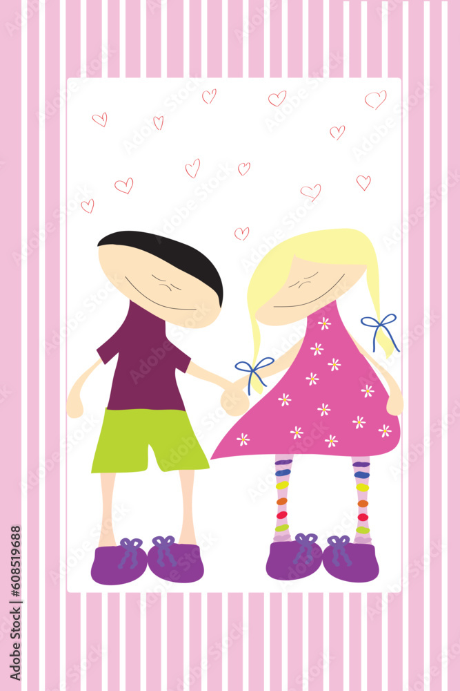 cute happiness love couple on striped background cute happiness love couple on striped background