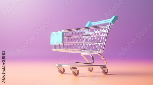 Shopping concept with a vibrant, colorful shopping cart taking center stage. This image encapsulates the excitement and variety inherent in modern consumer experiences. Generative AI