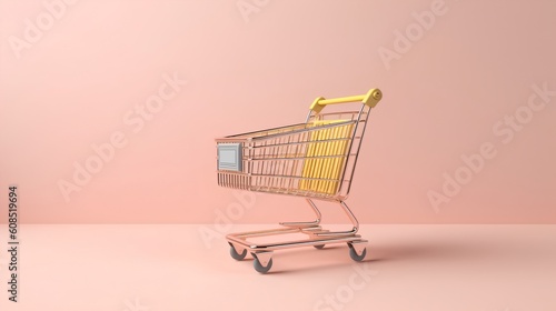 Shopping concept with a vibrant, colorful shopping cart taking center stage. This image encapsulates the excitement and variety inherent in modern consumer experiences. Generative AI