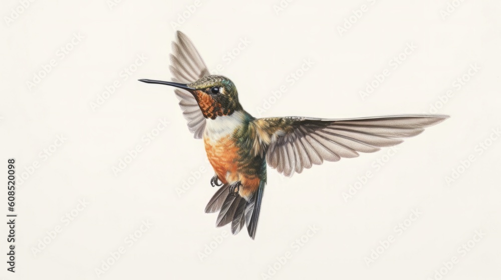 Fototapeta premium A vibrant hummingbird in flight. Generative ai