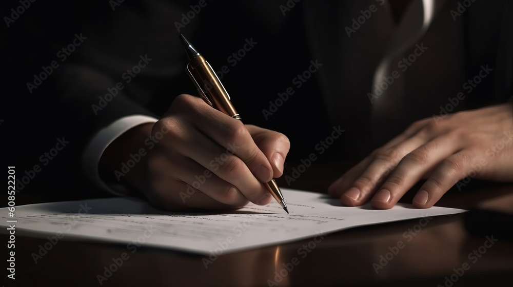 A businessman is signing a contract of the investment document after having an agreement with his dealer. A businessman is signing a contract of the investment document after having an agreement with his dealer.