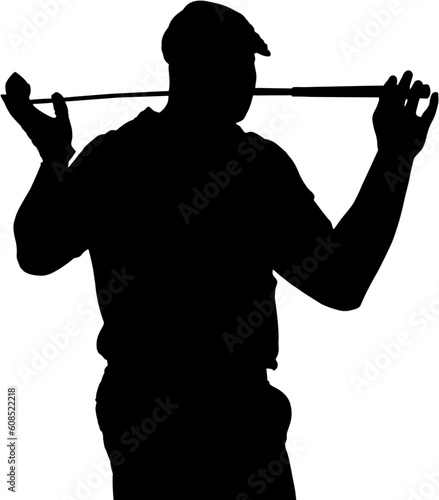 Digital png silhouette image of man holding golf club on transparent background
