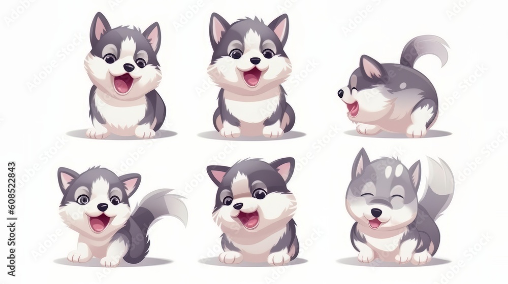 Fototapeta premium Various dog breeds showcasing different facial expressions on a blank white background. Generative ai