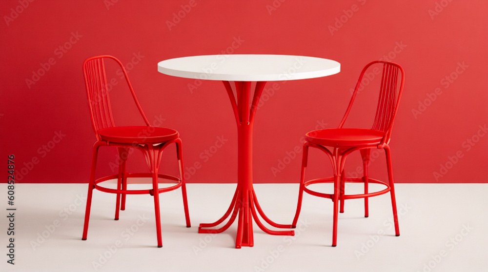 Fototapeta premium A red chair and table interior decoration, created using Generative AI tools