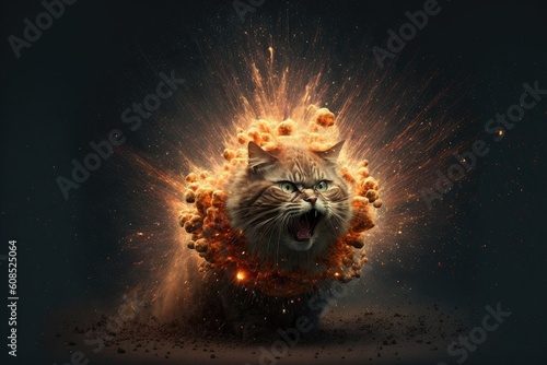Angry cat head portrait with explosion © Nektarstock