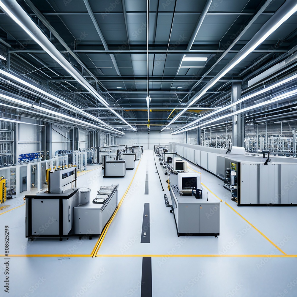 Industry 4.0 smart factory interior showcases IIoT machines, efficient ...
