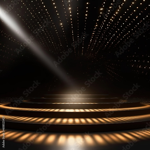 luxury Stage illuminated black and gold background ,Round podium ,Generative AI
