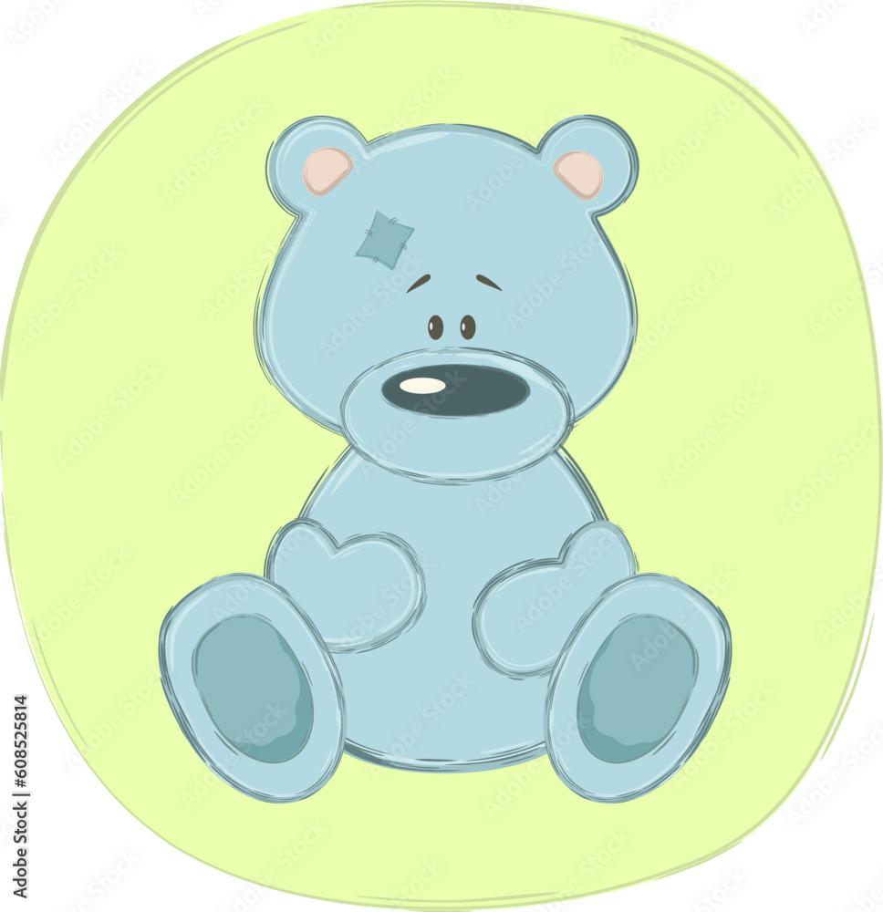 Blue teddy bear (sticker). Vector Illustration.