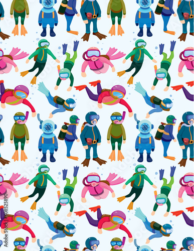 cartoon diver seamless pattern