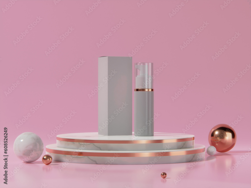 Premium 3D Rendering of Podium ฺMarble White Gold Ball Premium 3D Rendering of Podium ฺMarble White Gold Ball