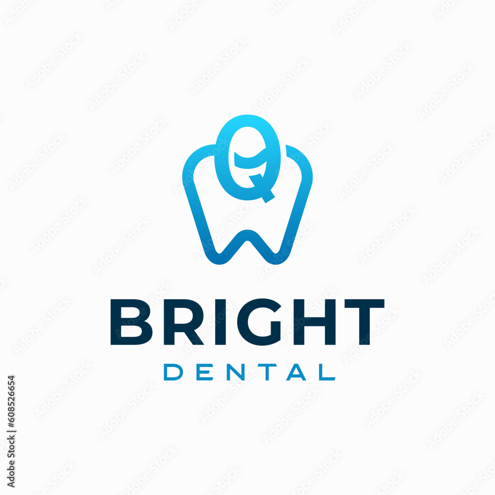 Naklejka premium Letter Q Dental Clinic Logo Tooth abstract design vector template Linear style. Dentist stomatology medical doctor Logotype concept icon