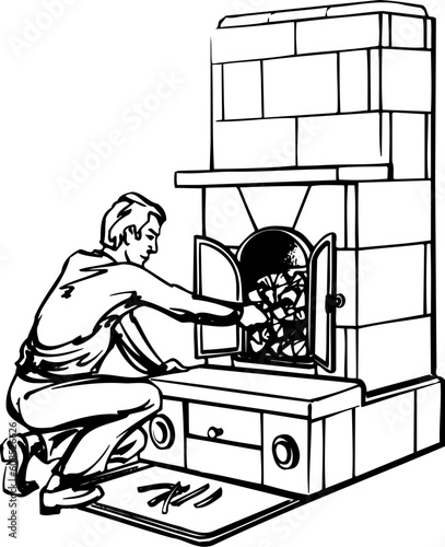 Man near fireplace