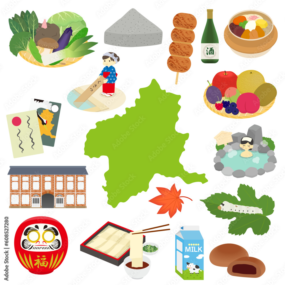 Fototapeta premium 群馬県の名物のイラストセット