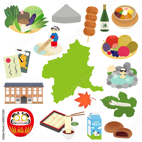 群馬県の名物のイラストセット