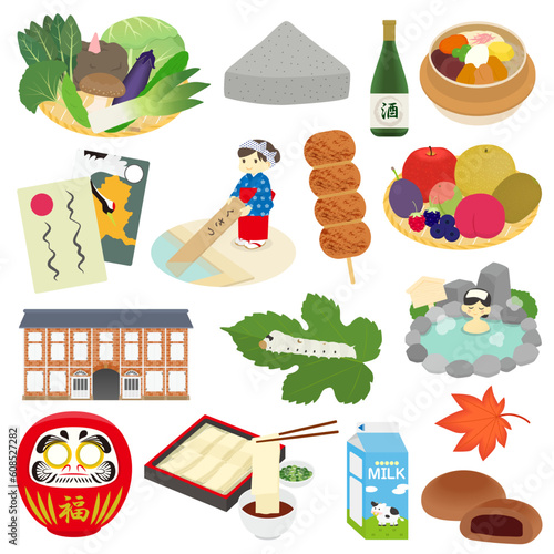 群馬県の名物のイラストセット