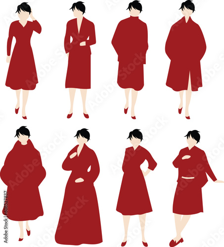 vector set of women in red