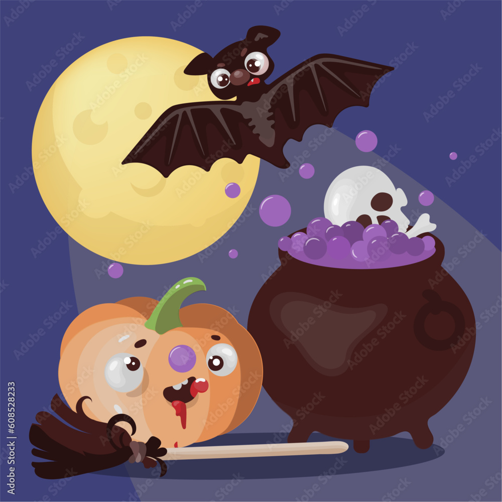 Obraz premium halloween illustration with pumpkin and witch