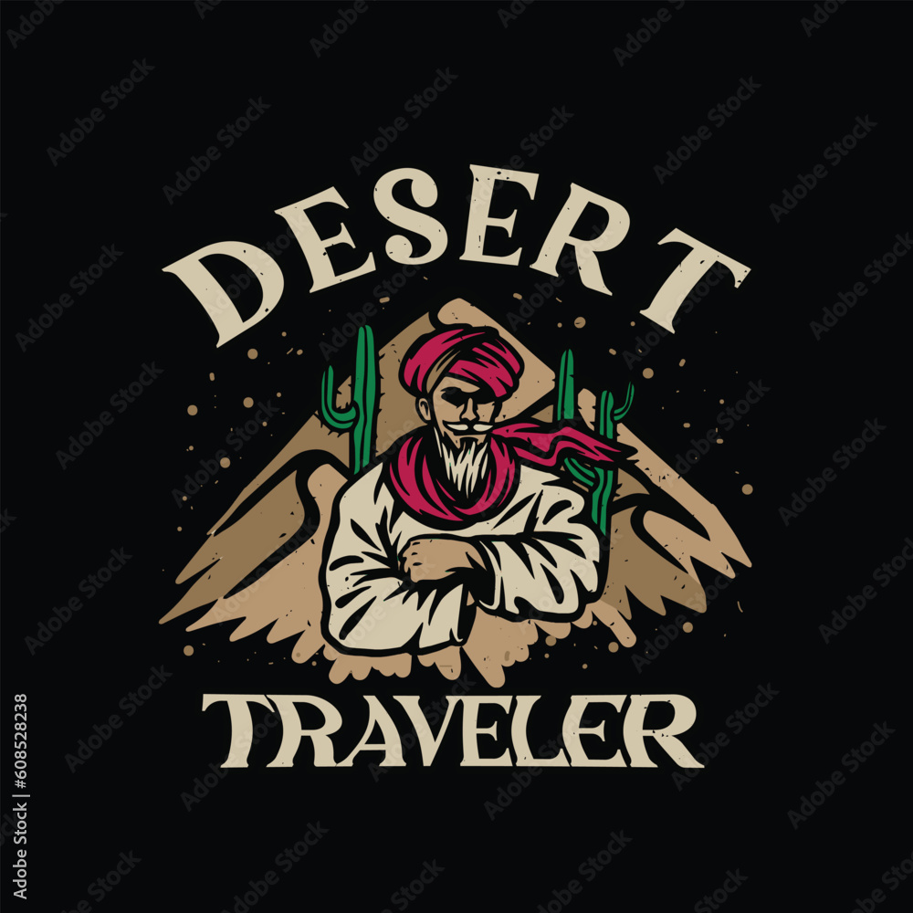 Vector hand drawn illustration of a desert explorer for streetwear Vector hand drawn illustration of a desert explorer for streetwear