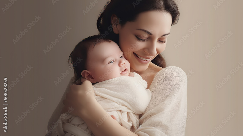 Blissful Motherhood Capturing the Happiness of a Mom and Baby Together. created with Generative AI