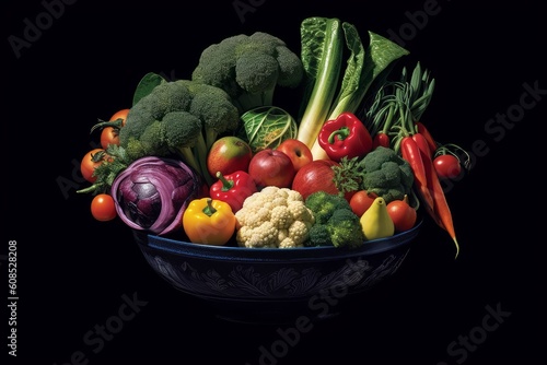 A group of vegetables in a bowl. Generative AI