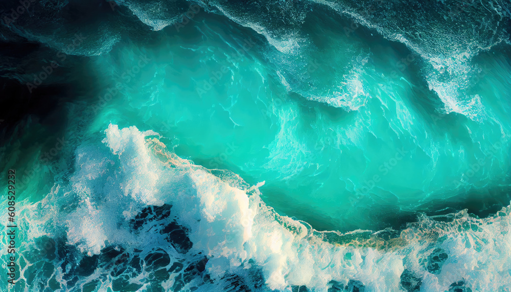 Ocean Waves. Ocean Background. Blue Sea Waves Turquoise Color, Aero 