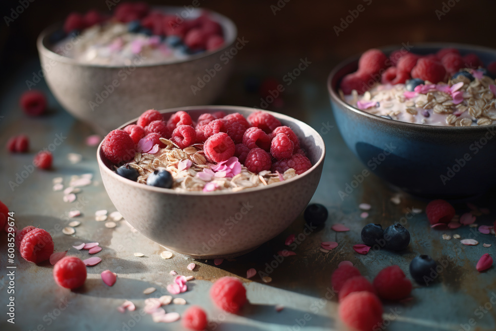 Oatmeals with berries, Generative AI Oatmeals with berries, Generative AI