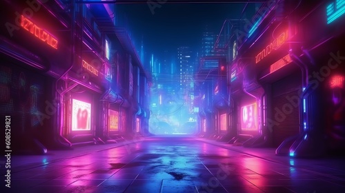 A vibrant and illuminated cityscape with futuristic elements. Generative ai © LabirintStudio