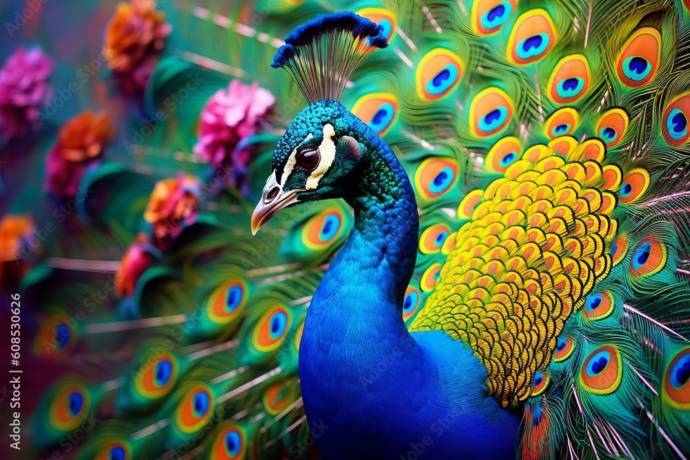 Fototapeta premium Exquisite Peacock: A Stunning Display of Nature's Beauty., Generative AI.