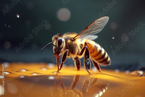 Macro Shot of a Honeybee on Water, Generative AI. © ParinApril