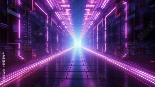 A neon-lit hallway with a futuristic vibe. Generative ai