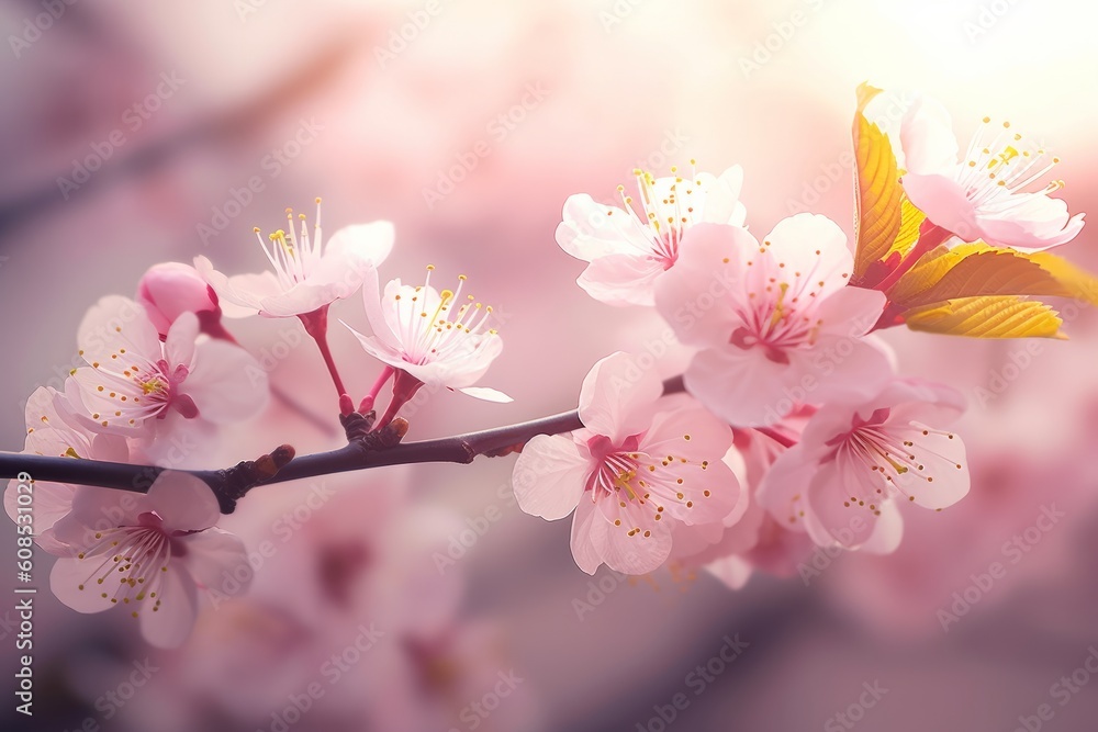 Captivating Cherry Blossom Closeup with Bokeh Background, Crafted with Innovative Technology for the Spring Season, Generative AI.