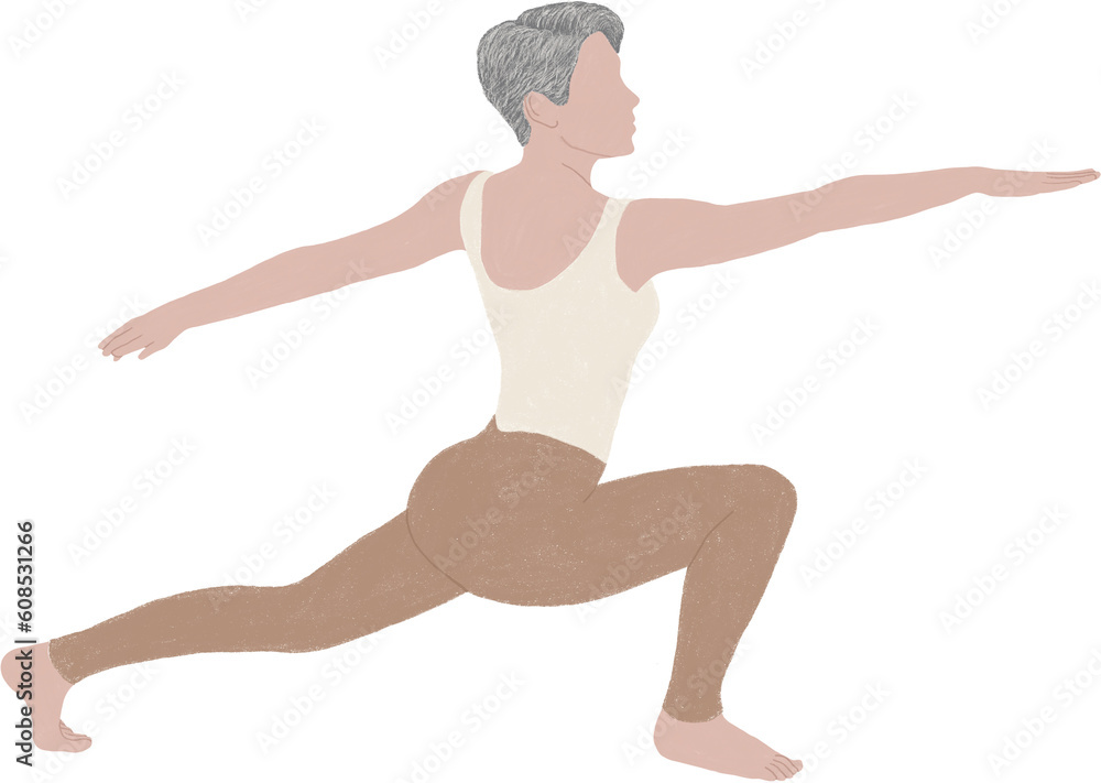 Illustration of woman doing yoga. Short hair woman doing stretching and warm-up exercises. Fitness training Illustration of woman doing yoga. Short hair woman doing stretching and warm-up exercises. Fitness training